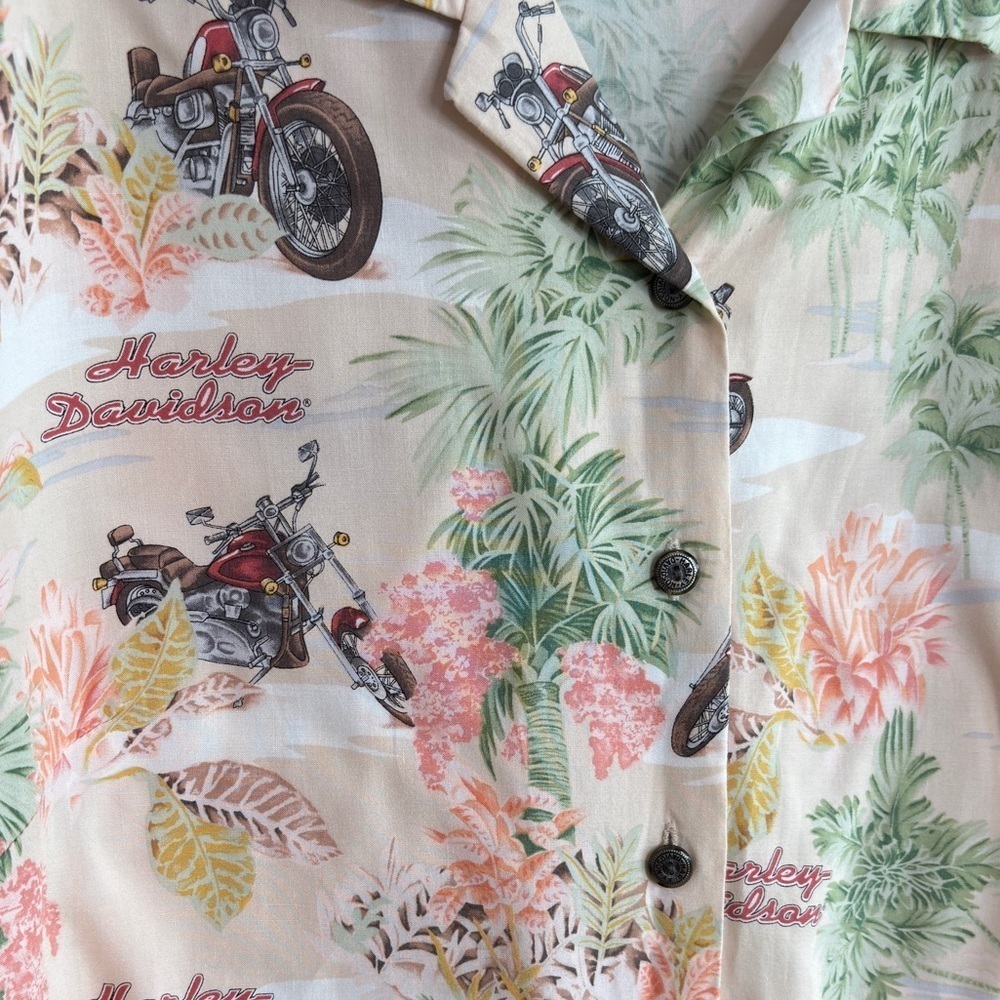 VTG Harley Davidson Tori Richard Hawaiian Shirt Medium Motorcycle Made in USA - Picture 8 of 14
